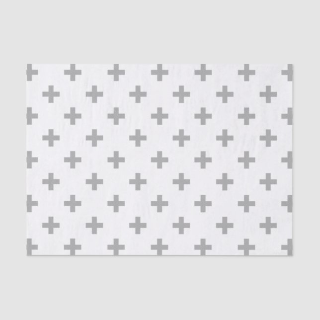 Papel De Seda Cruces de polka gris sobre blanco (Anverso)