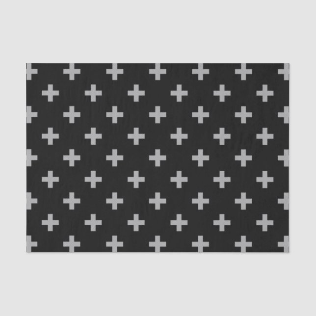 Papel De Seda Cruces de polka gris sobre negro (Anverso)