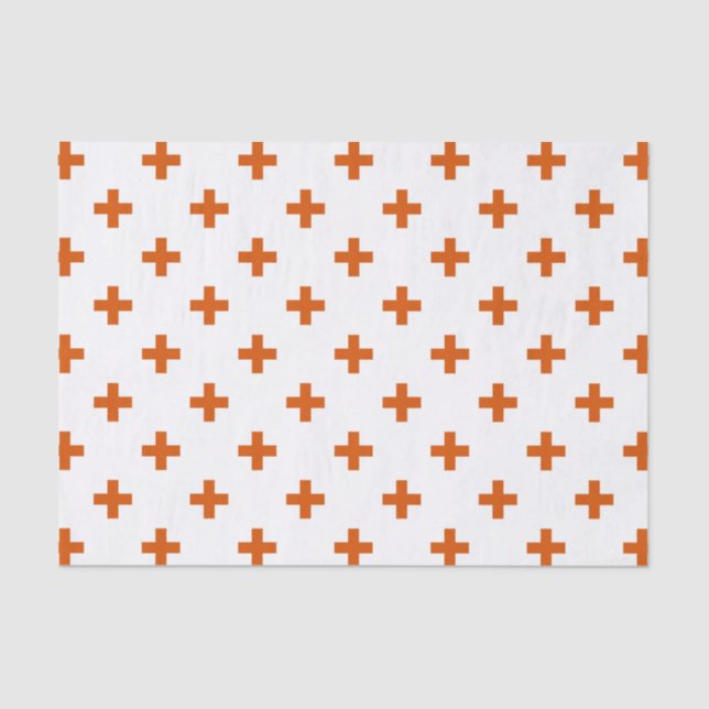 Papel De Seda Cruces de polka naranja sobre blanco (Anverso)