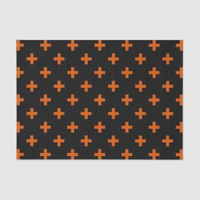 Papel De Seda Cruces de polka naranja sobre negro (Anverso)