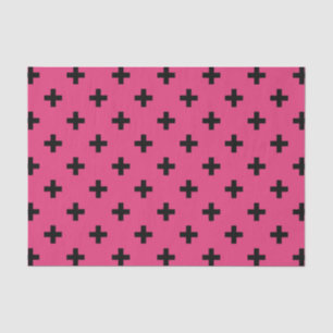 Papel De Seda Cruces de polka negra en fucsia