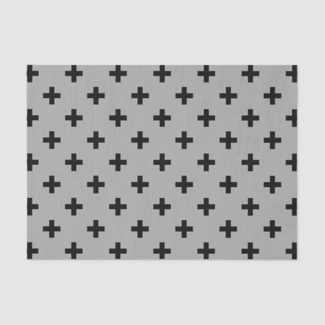 Papel De Seda Cruces de polka negra en gris (Anverso)