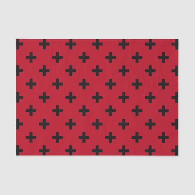 Papel De Seda Cruces de polka negra en rojo (Anverso)