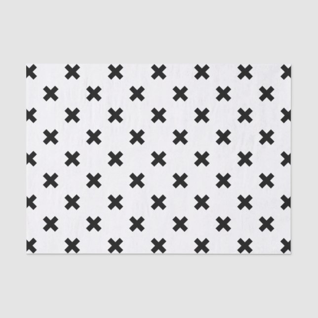 Papel De Seda Cruces de polka negra sobre blanco (Anverso)