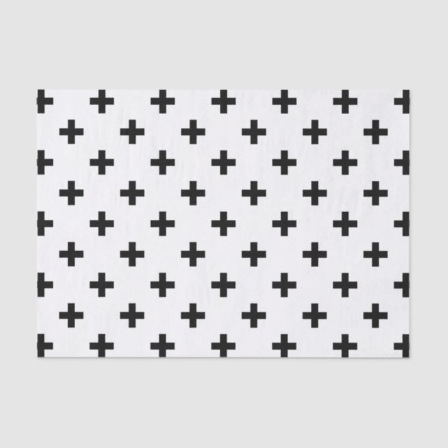 Papel De Seda Cruces de polka negra sobre blanco (Anverso)