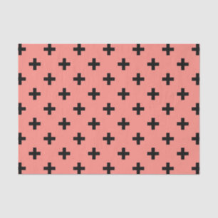 Papel De Seda Cruces de polka negra sobre melocotón
