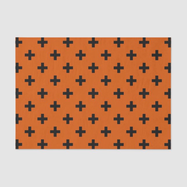Papel De Seda Cruces de polka negra sobre naranja (Anverso)