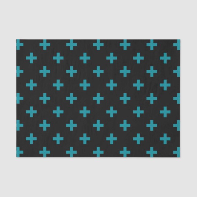 Papel De Seda Cruces de polka verde azulada sobre negro (Anverso)