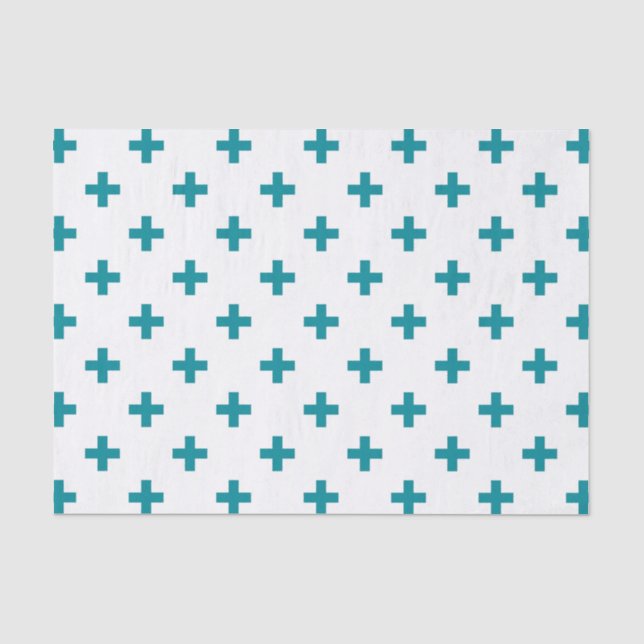 Papel De Seda Cruces de polka verde azuladas sobre blanco (Anverso)