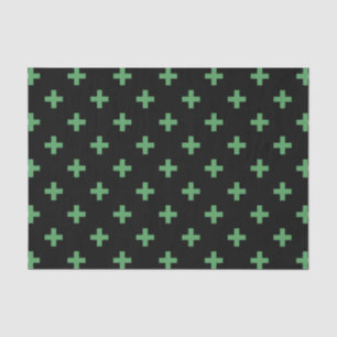Papel De Seda Cruces de polka verde sobre negro