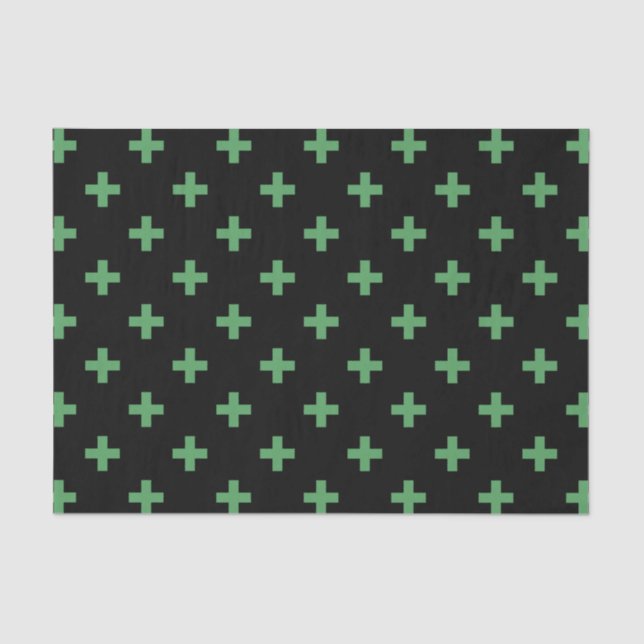 Papel De Seda Cruces de polka verde sobre negro (Anverso)