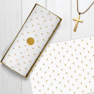 Papel De Seda Cruces - Faux Mustard Gold sobre blanco