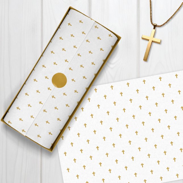 Papel De Seda Cruces - Faux Mustard Gold sobre blanco (Crosses - Mustard Gold Tissue Paper)