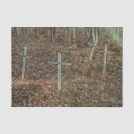 Papel De Seda Cruces góticas de cementerio Hojas marrones de oto