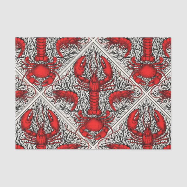 Papel De Seda Crustáceo en rojo, negro y marfil (Anverso)