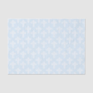 Papel De Seda Cruz blanca cristiana en patrón de Damasco azul