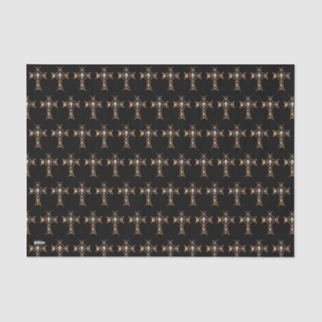 Papel De Seda Cruz Celta y Calavera (Oro) (Anverso)