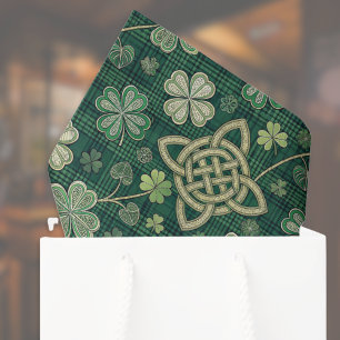 Papel De Seda Cruz celta y verde de trébol irlandés de cuadros v