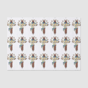Papel De Seda Cruz Cristiana Con Flores