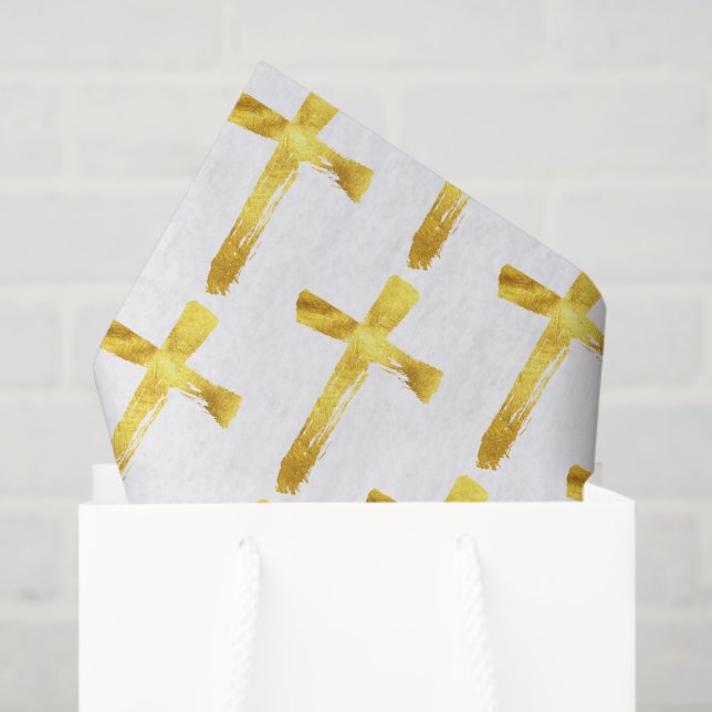 Papel De Seda Cruz de Cepillo de Oro - Crucifijo cristiano moder (Bolsa de regalo)