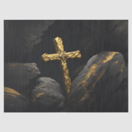 Papel De Seda Cruz de Oro en una roca