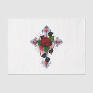 Papel De Seda Cruz de Plata con una Rosa Roja