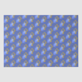 Papel De Seda Cruz Dorada Cristiana Religiosa Pascua Azul Lilac