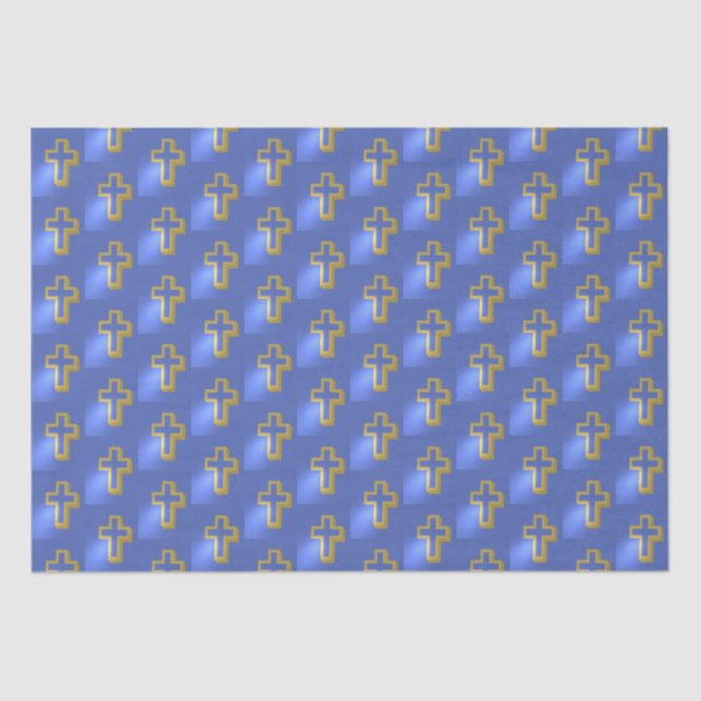 Papel De Seda Cruz Dorada Cristiana Religiosa Pascua Azul Lilac (Anverso)