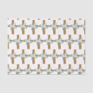 Papel De Seda Cruz floral de acuarela de Pascua