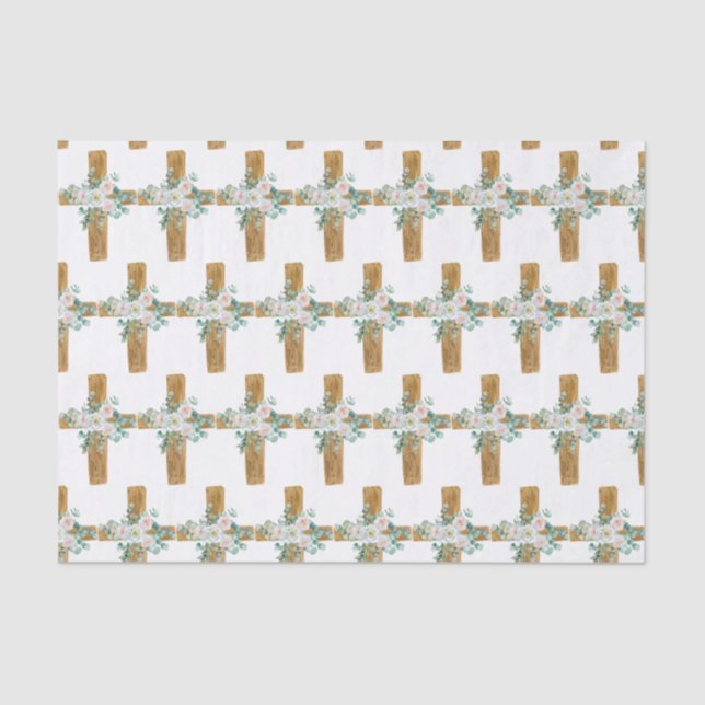 Papel De Seda Cruz floral de acuarela de Pascua (Anverso)