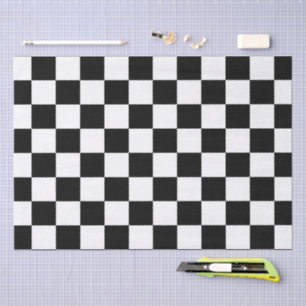 Papel De Seda Cuadrados a cuadros geométricos retro negro y blan