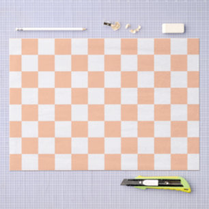 Papel De Seda Cuadrados a cuadros melocotón naranja blanco geomé