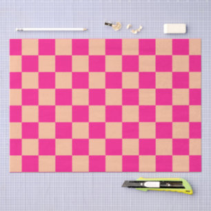 Papel De Seda Cuadrados a cuadros melocotón rosa caliente geomét