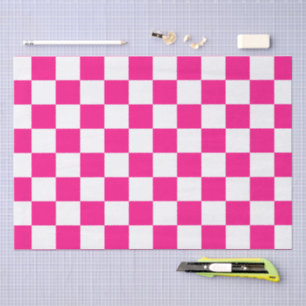 Papel De Seda Cuadrados a cuadros rosa caliente blanco geométric