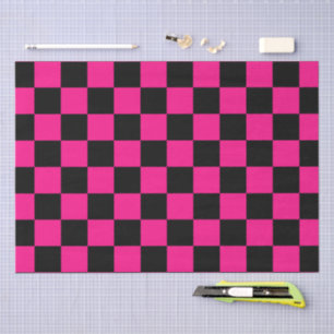 Papel De Seda Cuadrados a cuadros rosa caliente negro geométrico