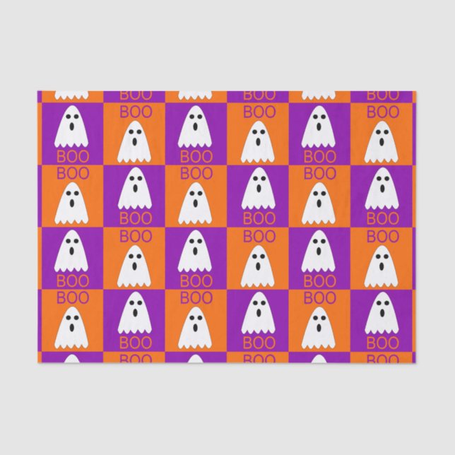 Papel De Seda Cuadrados de boo fantasma morado y Naranja de Hall (Anverso)