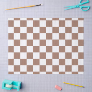 Papel De Seda Cuadrados de cheques mocha retro geométrico blanco