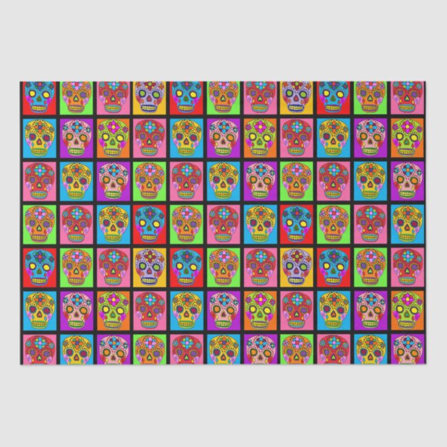 Papel De Seda Cuadrados de cráneo de azúcar (Anverso)