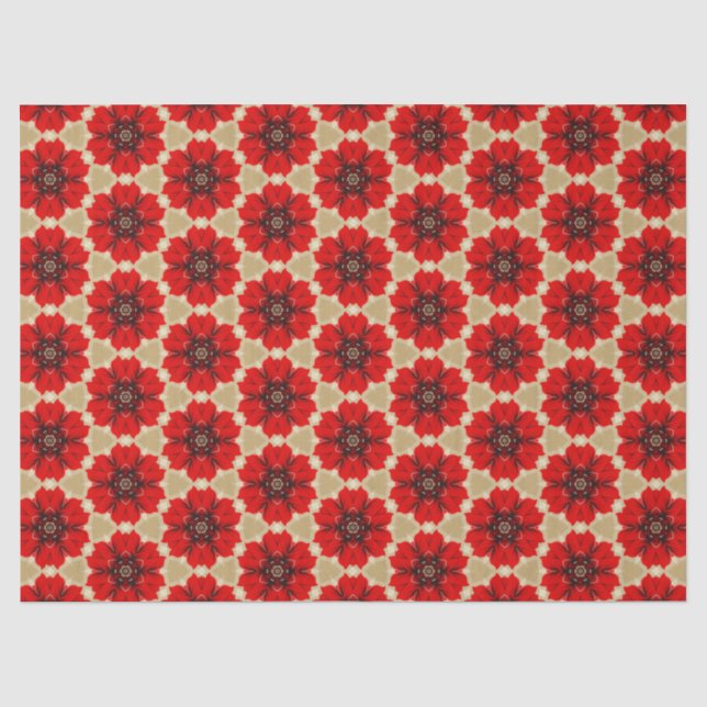 Papel De Seda Cuadrados de patrones de flores rojas (Anverso)
