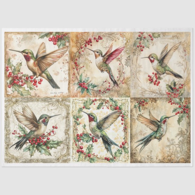 Papel De Seda Cuadrados del colibrí de los navidades (Anverso)
