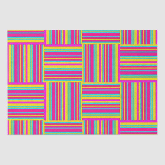 Papel De Seda Cuadrados ondulados de neón multicolor (Anverso)