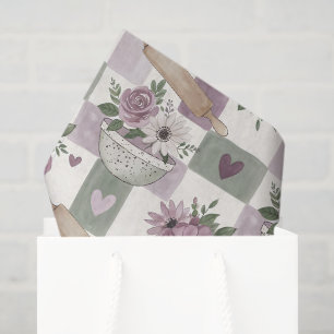 Papel De Seda Cuadrícula de tazón floral vintage púrpura verde
