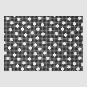 Papel De Seda Cuadrícula floral blanca y negra elegante