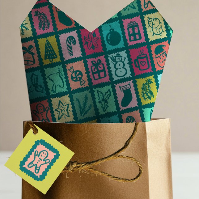 Papel De Seda Cuadrícula Navideña Caprichosa Monas Fiestas Brill (Whimsical Christmas Grid Cute Bright Hand drawn Holiday Tissue Paper
)