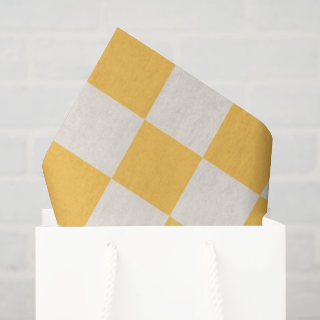 Papel De Seda Cuadro Preppy Amarillo y Blanco Mod Retro (Bolsa de regalo)