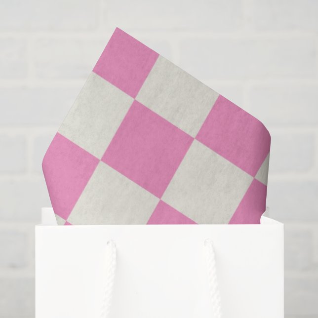 Papel De Seda Cuadro Preppy Rosa Blanco Mod Retro (Bolsa de regalo)