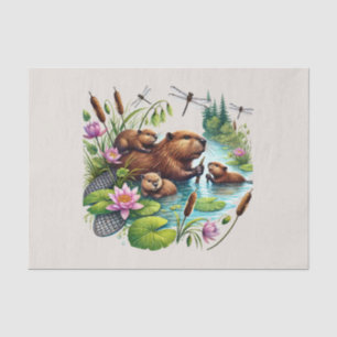 Papel De Seda Cuadros animales de bosque desacoplan castor