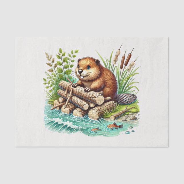 Papel De Seda Cuadros animales de bosque desacoplan castor (Anverso)