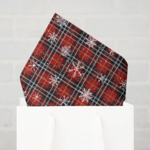 Papel De Seda Cuadros Copo de Nieve Rojo Negro Navidad Invierno