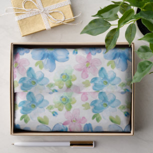Papel De Seda Cuadros de rayas florales de cumpleaños rosa azul